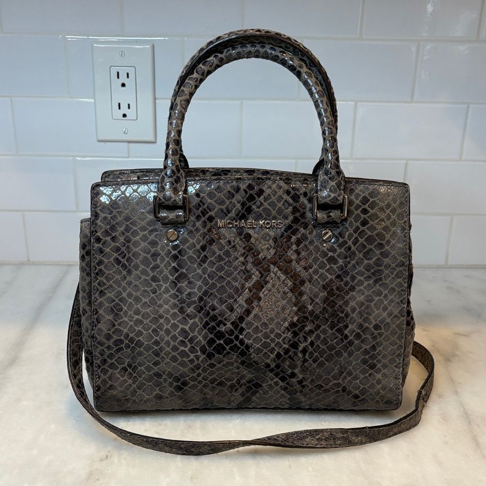 Michael Kors Purse Bag Handbag Snakeskin Selma Python Convertible Tote Satchel